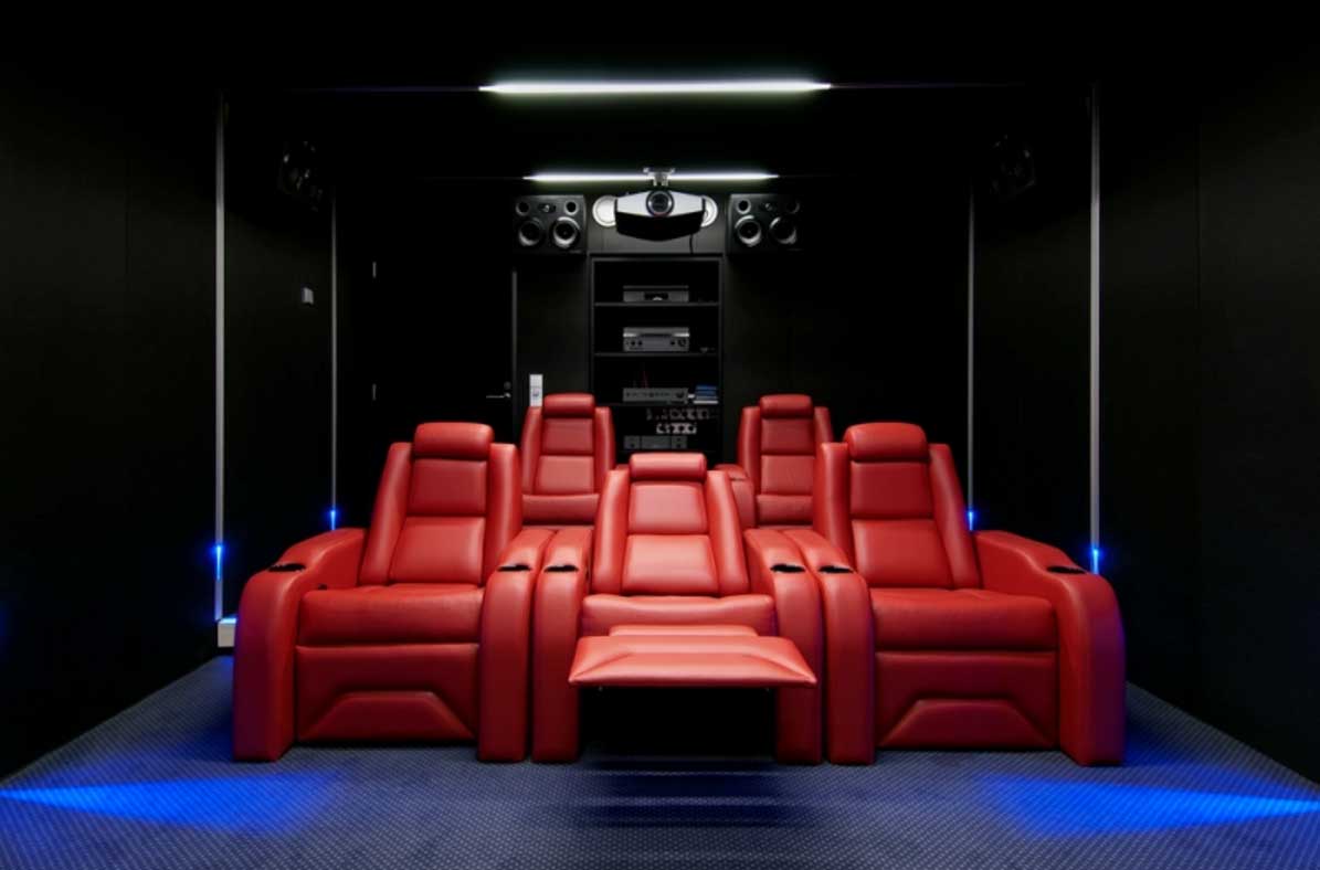 Home Theater Seating & Furnishings in Calgary including custom made Leather Power Recliner Seating for Home Theater