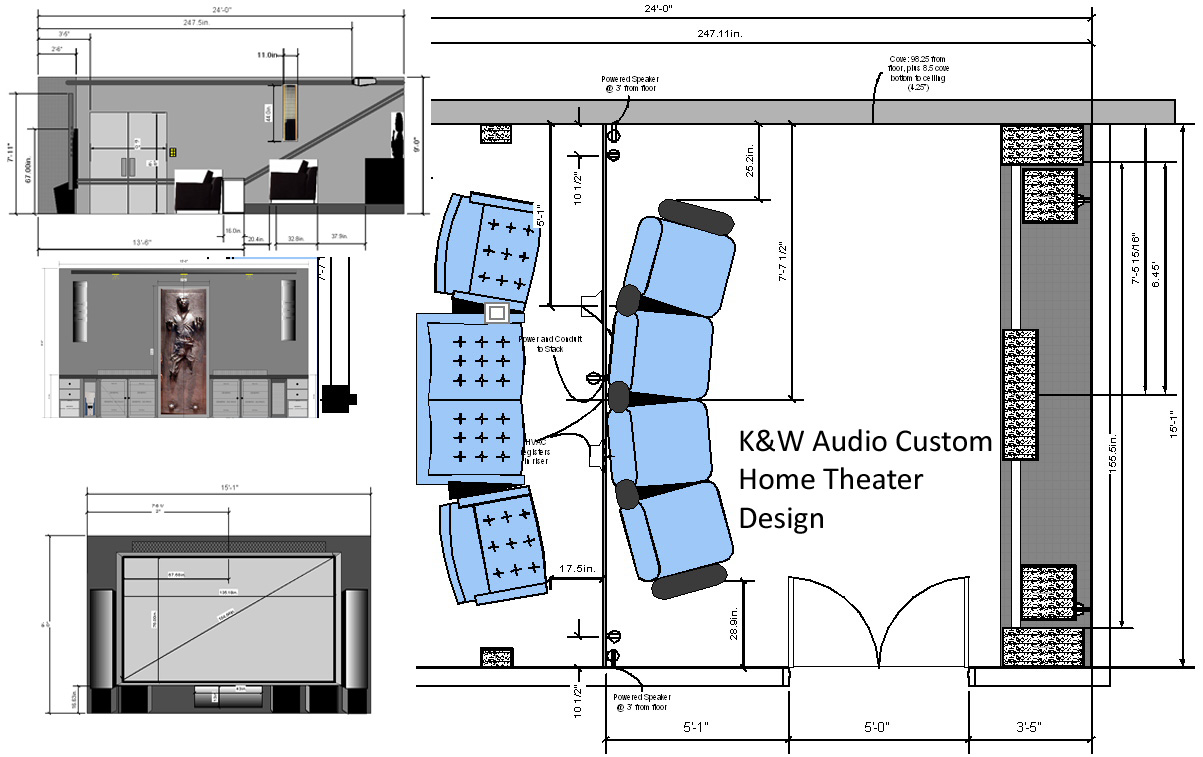 Custom Home Theater Room Design Drawings by K&W Audio, your Audio Visual store in Calgary, Alberta.
