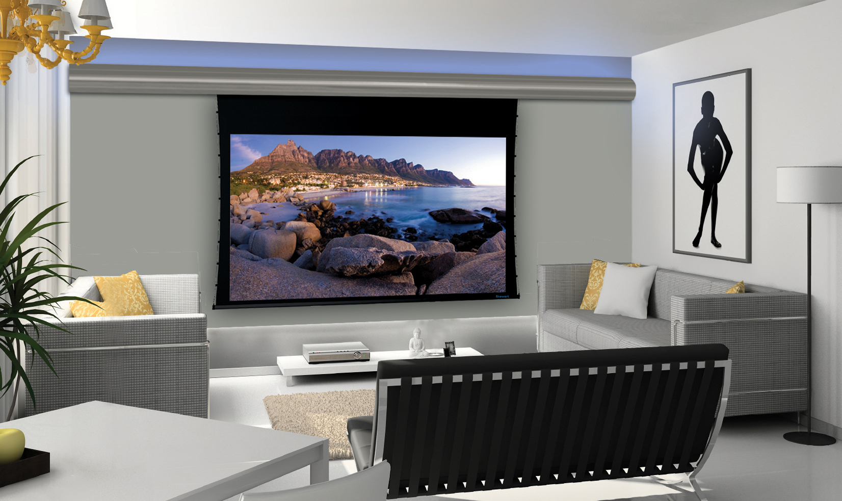 Sleek and contemporary design makes it possible to install a front projection system into any size space.