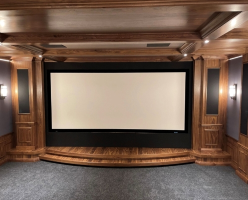 155 inch projection screen of custom design home theater in Calgary