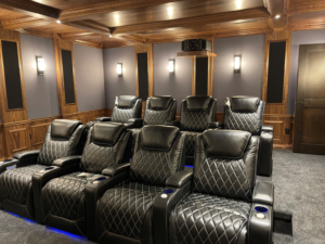 Home Theater Seating part of custom design home theater in Calgary