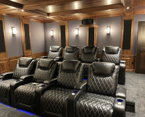 Home Theater Seating part of custom design home theater in Calgary