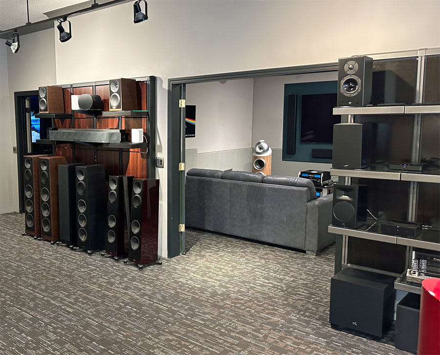 Seriously Dedicated Audio Visual Demo Room for audiophile stereo listening in Calgary, Alberta.