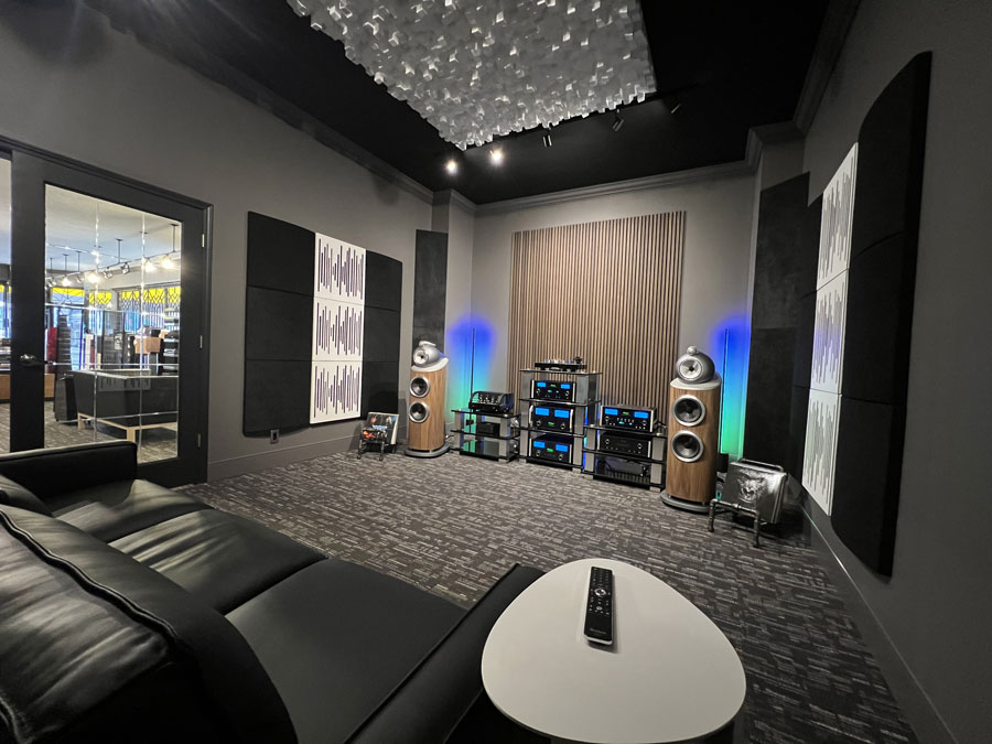 McIntosh electronics playing bespoke Paradigm Persona loudspeakers or beautiful B&W 800 Diamond series flagships in audio visual demo room at K&W Audio.