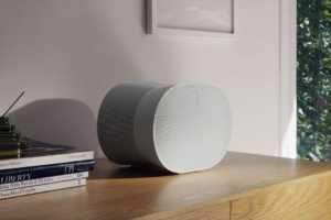 Choose Sonos smart home products in calgary, Sonos speaker on countertop.